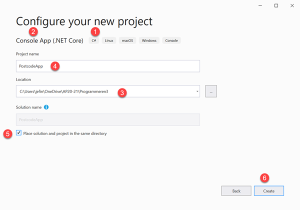 Visual Studio 2019  Nieuw project PostcodeApp